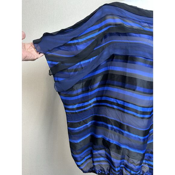 Lane Bryant Women 22/24 Sheer Navy Black Blue Striped Blouse Elastic Bottom Hem - Picture 7 of 16